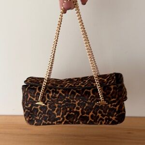 J. Crew Leopard Print Shoulder Bag with Gold Chain